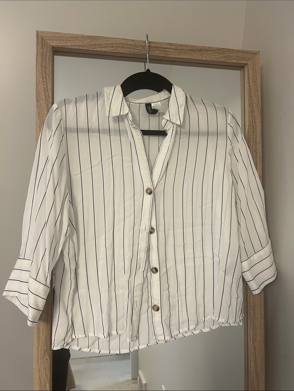Divided White Blouse with Black Pinstripes
